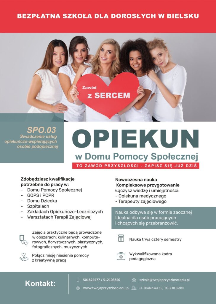 Trwa nabór na kierunek OPIEKUN W DOMU POMOCY SPOŁECZNEJ